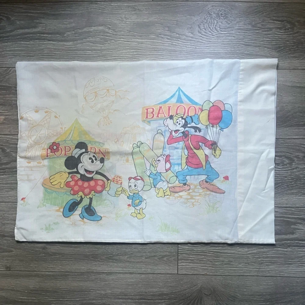 Vintage Disney Mickey Goofy Minnie Circus White Pillowcase Kids Nostalgia